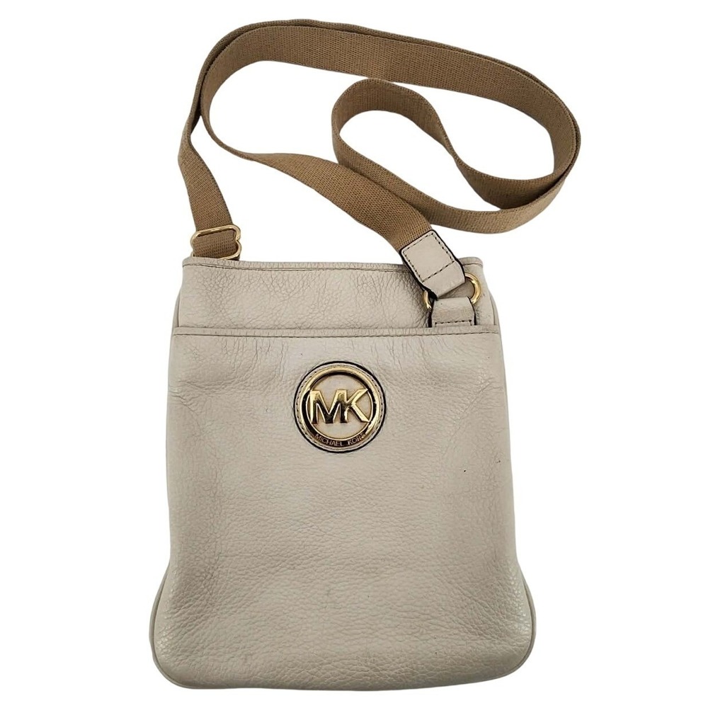Michael‎ Kors Fulton Crossbody Bag Womens Small Cream Pebbled Leather Gold MK